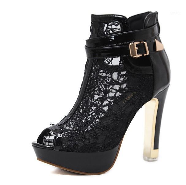 

Fashion Peep Toe Sandals Sexy Women Platform Pumps Lace Mesh Thick High Heels Shoes Ankle boot Summer Sand 6981, White