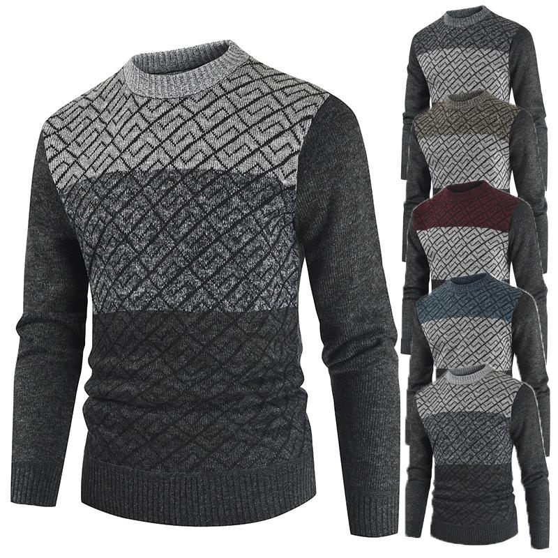 

New Men's Pullovers Winter Casual Color Matching Argyle O-Neck Sweater Men Clothing 2020 Fashion, Blue