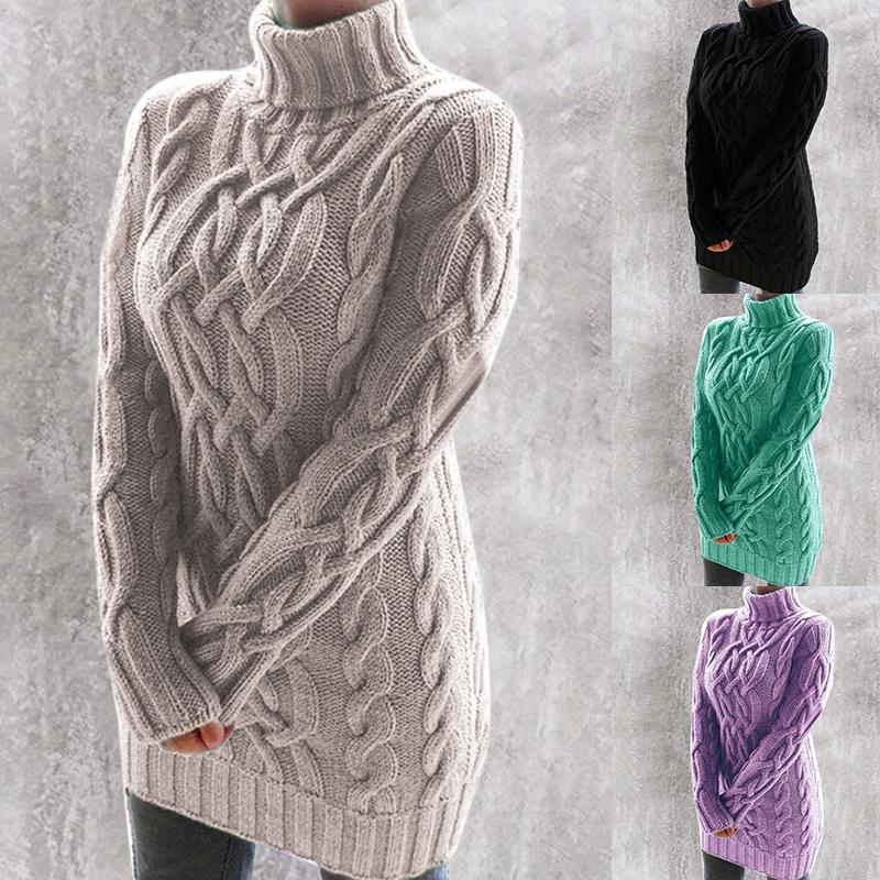 

Women Turtleneck Knitted Sweater Dress Autumn Winter Casual Loose Sexy Thin Sweater Dress Oversized 2020 Long Dresses, Shirt