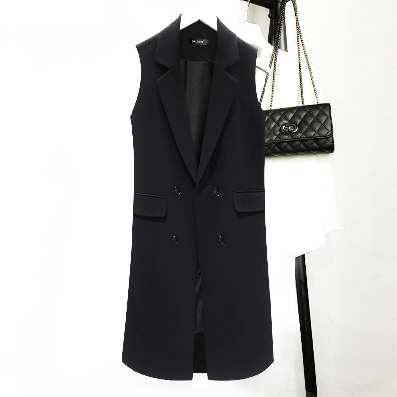 

Vest Female Long Blazers 2020 Spring Autumn Korean Self-cultivation Vest Sleeveless Jacket Large Size Suit Black Blazers, Black02