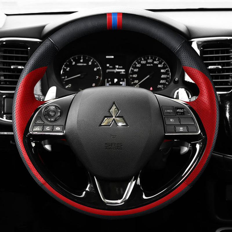 

For Mitsubishi Outlander Eclipse ASX Pajero Sport lancer DIY Custom carbon fiber leather hand-sewn car steering wheel cover