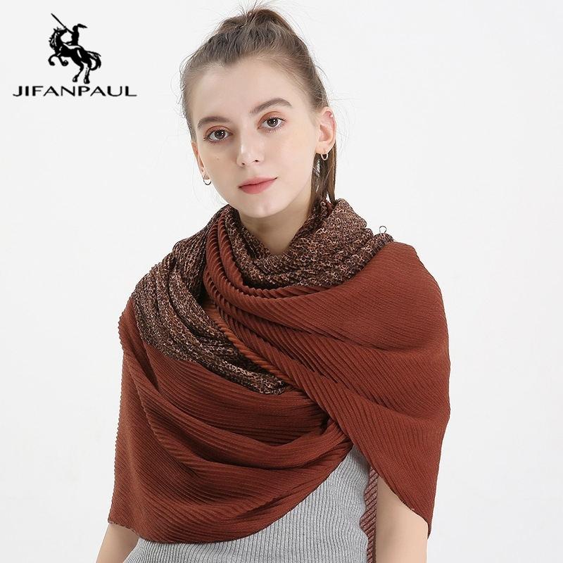 

JIFANPAUL New scarf twill embossed ladies scarf folds gradient shawl women Leopard print leopard dot warm women