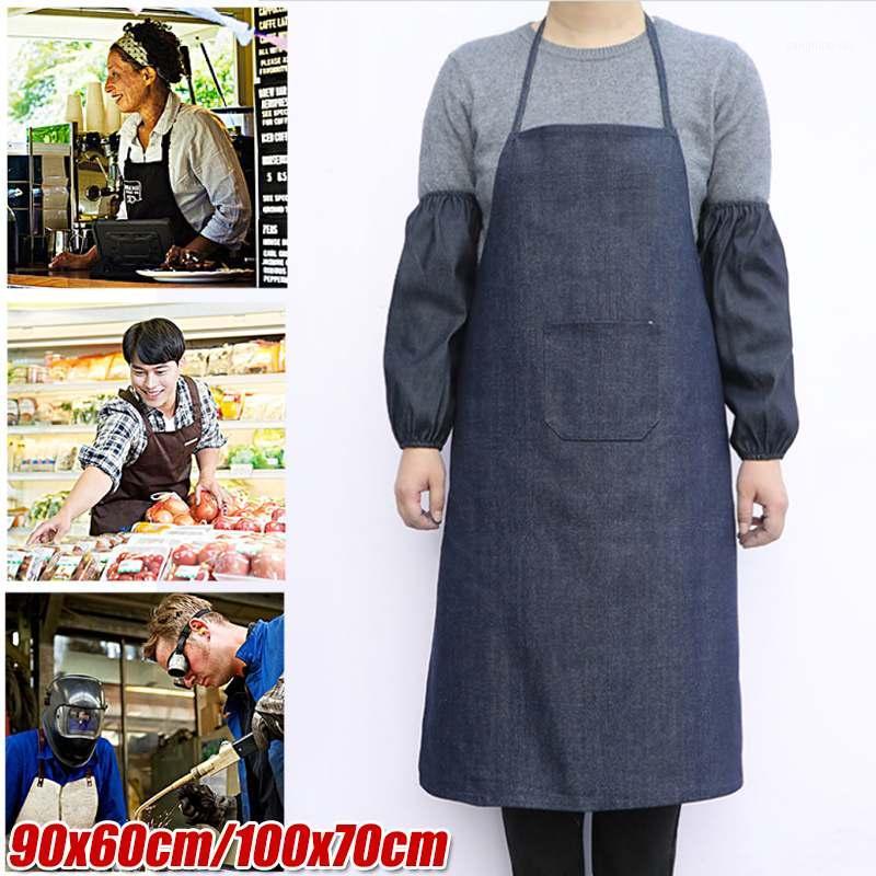 

Fashion Denim Apron 90x60/100x70cm Lady Women Men Adjustable Sleeves High-grade Kitchen Apron For Cooking Baking Restaurant1