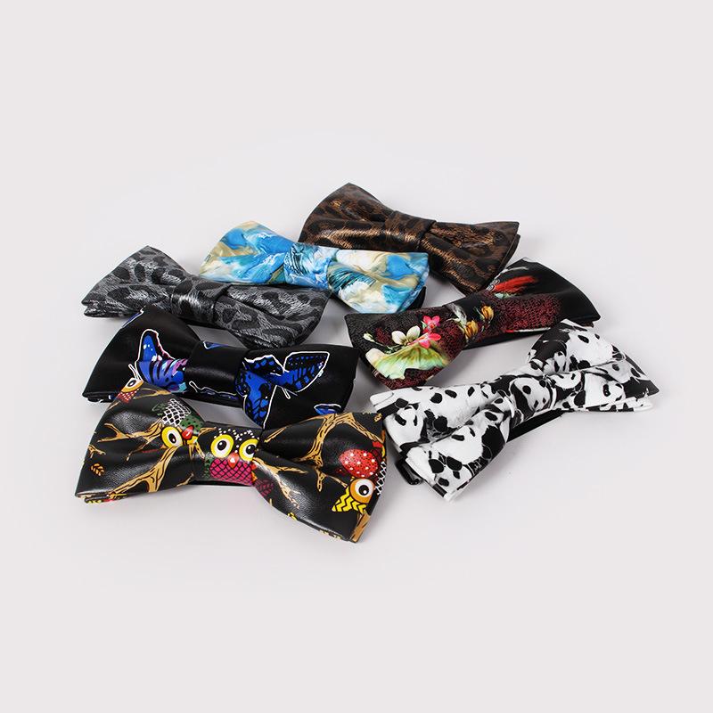 

2020 PU Leather Bowties for Men Banquet Bow Tie Leopard Necktie Adult Cravate Homme Wedding Party Ties for Men Custom Logo