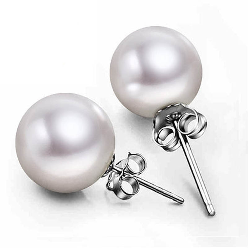 

New Jewelry 6mm/8mm/10mm Pearl Earrings Stud 925 Sterling silver Earrings for Wedding Party Beige color Free Shipping 61 N2