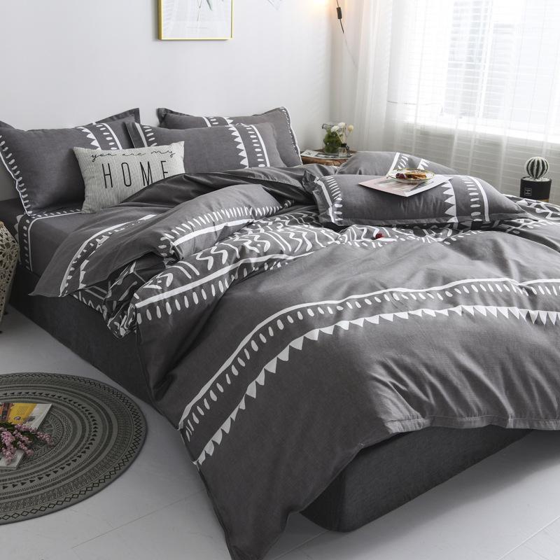 

claroom Classic bedding set grey summer bed linen 4pcs duvet cover set Pastoral bed sheet AB side 200/200 HD49*1, Style 1
