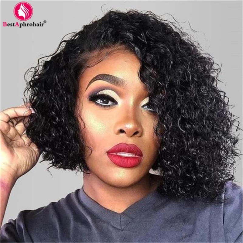 

Curly Bob Wig Lace Frontal Wig Human Hair Pre Plucked Kinky Curly Peruvian Hair Wigs for Black Women BESTAPHROHAIR, 4x4 bob wig