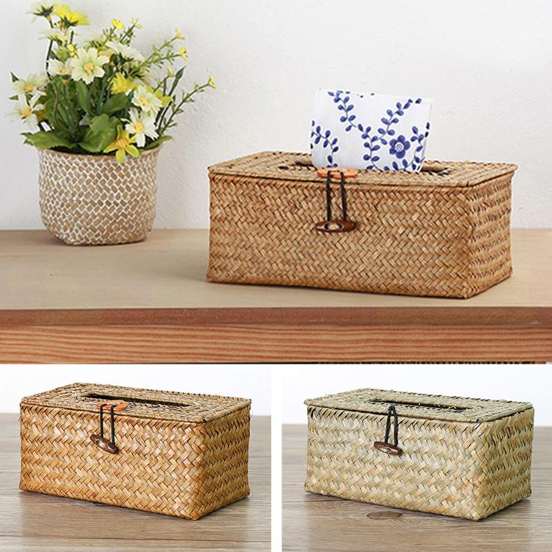 

Desktop Napkin Holder Baskets Paper Towel Tissue Box Home Decor Container Handmade Seaweed Woven Storage Case