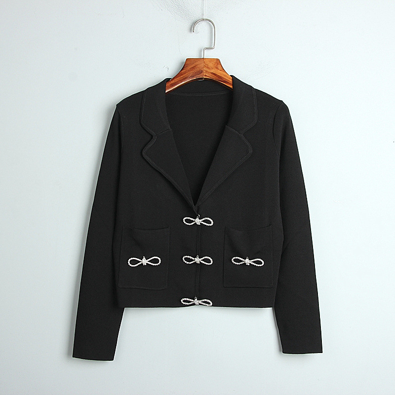 

New Elegant Office Mrs Cardigans of Solid Male Enthusky White Collar Black Arc Luxury Diamonds Female Autumn Buttons Bluffs M3v5