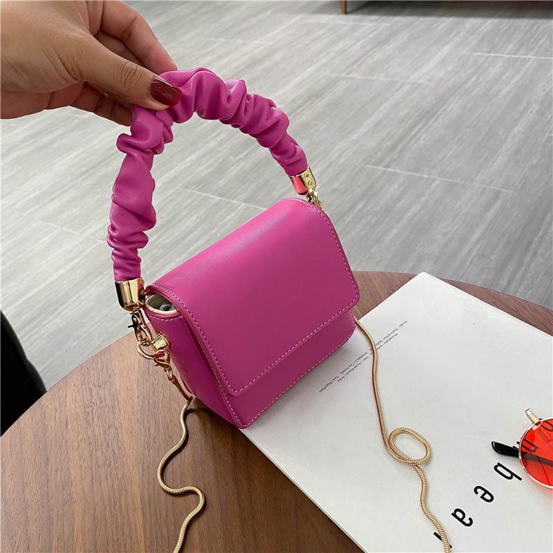 

Super Mini Lipstick Bags Folds Shoulder Handle PU Leather Shoulder Bags For Women 2021 Summer Totes Handbags Crossbody, Black