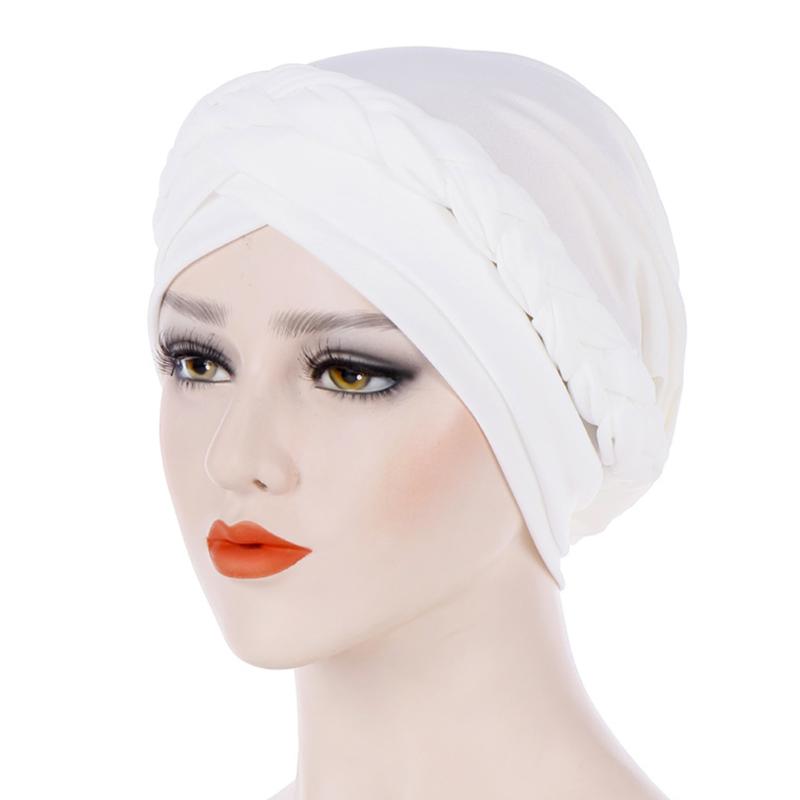 

Women Stretch Hair Accessories Soft Knot Cap Head Scarf Fashion Casual Elastic Wrap Turban Hat Muslim Braid Cancer Chemo, White
