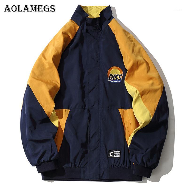 

Aolamegs Jackets Men Japanese Patchwork Hood Jacket Tracksuit Zipper Coats Oversize Hip Hop Fashion Male Windbreaker Streetwear1, Blue