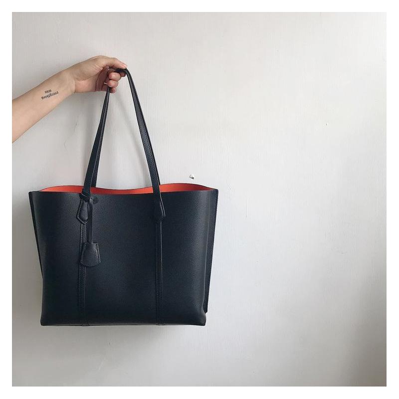 

New versatile real leather bag simple leisure Tote leather large capacity shopping bag women's, Black