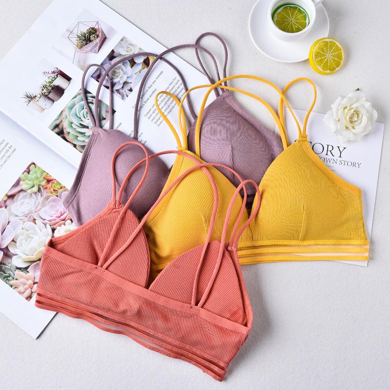

Threaded Beauty Back Sports Bra Women Tube Top Cross Strap Vest With Chest Pad Detachable Backless Yoga Bras Gym Underwear, Yellow