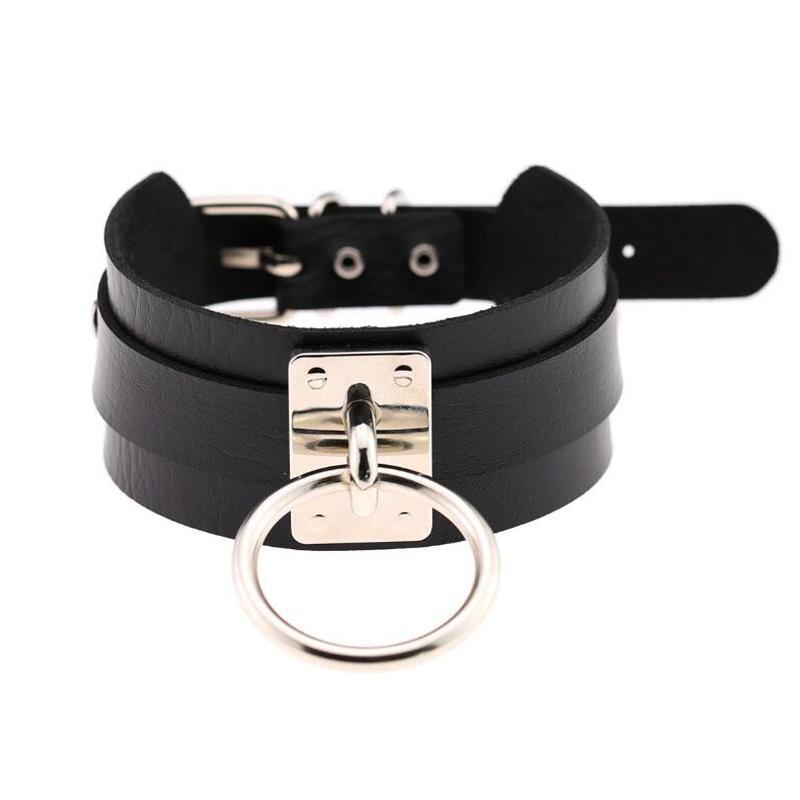 

Chokers Oversized Choker Punk Gothic Metal O Round Gold Pink Leather Collar Sexy Women Men Jewelry Harness Necklace