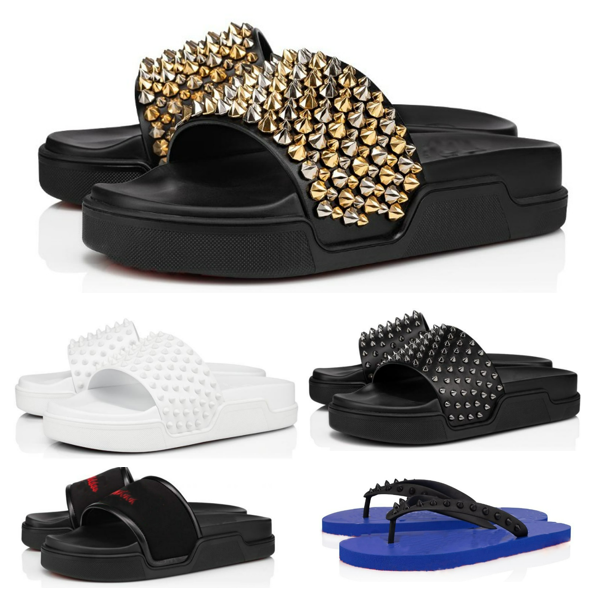

2022 Designer Studded Slipper Red Bottom Slippers Thick Sole Flip Flops Men Women Sandals Summer Beach Rivet Platform Casual Shoes Size 38-47