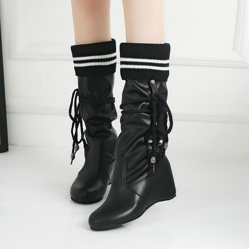 

winter boots women knee high boots high heel leather ladies cuissardes femme chaussure AF4351, Black