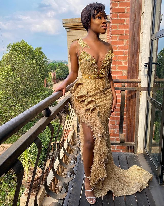 

Aso Ebi 2021 Arabic Gold Sparkly Luxurious Evening Dresses Lace Feather Prom Dresses High Split Formal Party Second Reception Gowns ZJ436, Royal blue