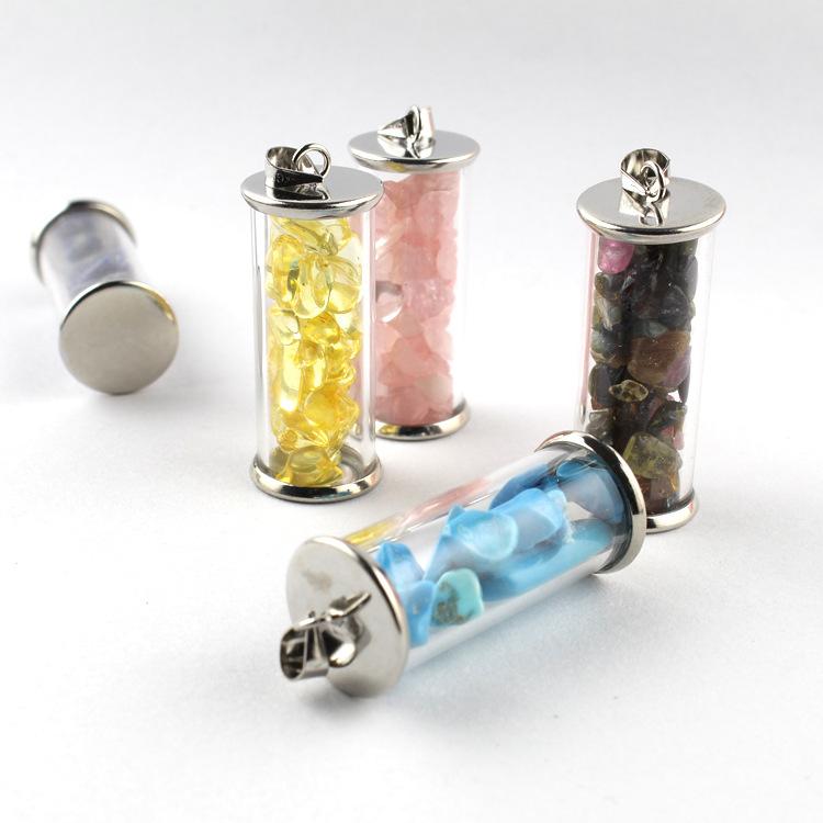 

Wish Bottle Necklace Pendant Love Drift Bottles Pendant Transparent Glass Natural Crystal Gravel Color