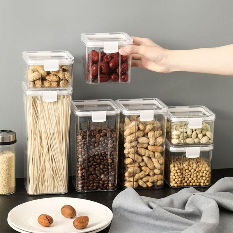

Kitchen Storage Sealed Tank Square Transparent Storage Snack Fruit Fresh-Keeping Can Grains Tank