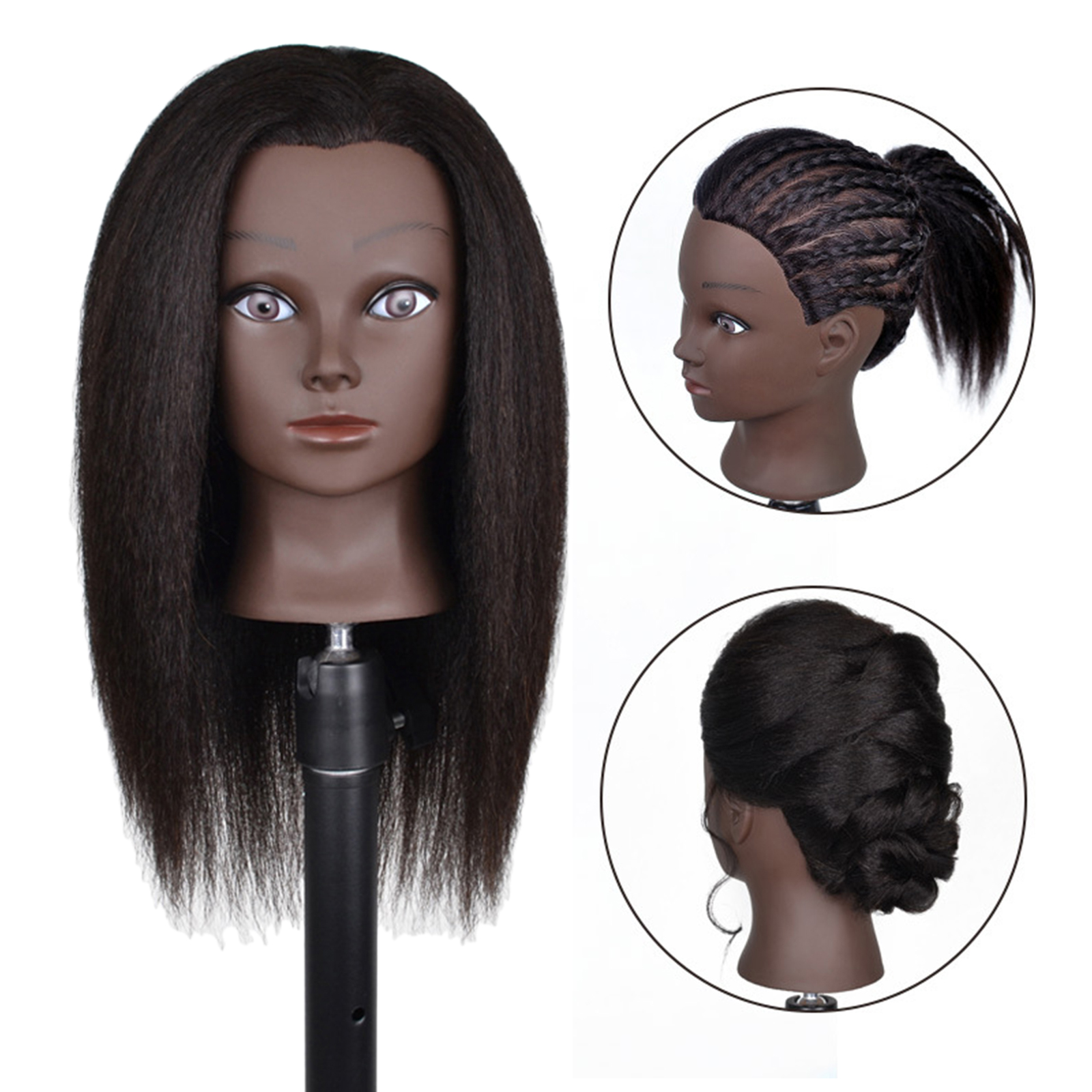 

100% Hair Professional Styling Mannequin Head For Braiding African Mannequin Practice Dummy Head For Hairdressing Training