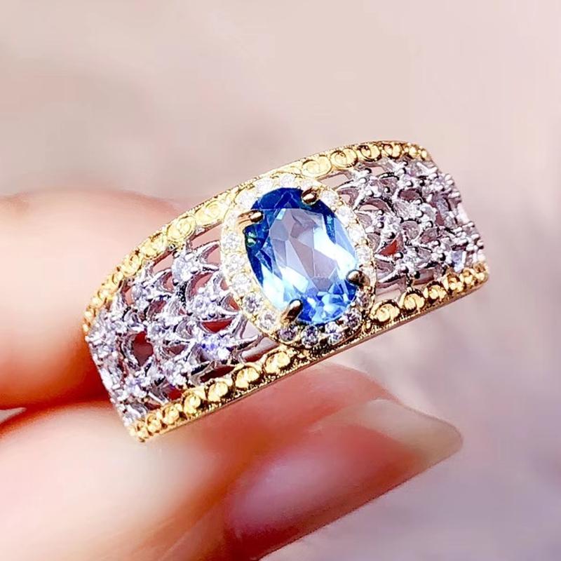 

Cluster Rings Per Jewelry Natural Real Topaz Or Blue Moonstone 0.6ct Gemstone 925 Sterling Silver For Men Women Q20585, Golden;silver