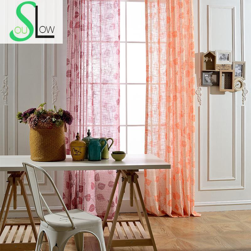 

Slow Soul Red Orange Modern Jacquard Curtain Window Leaves Curtains For Living Room Tulle Cortinas Sheer Kitchen Bedroom Drapes, Tulle1