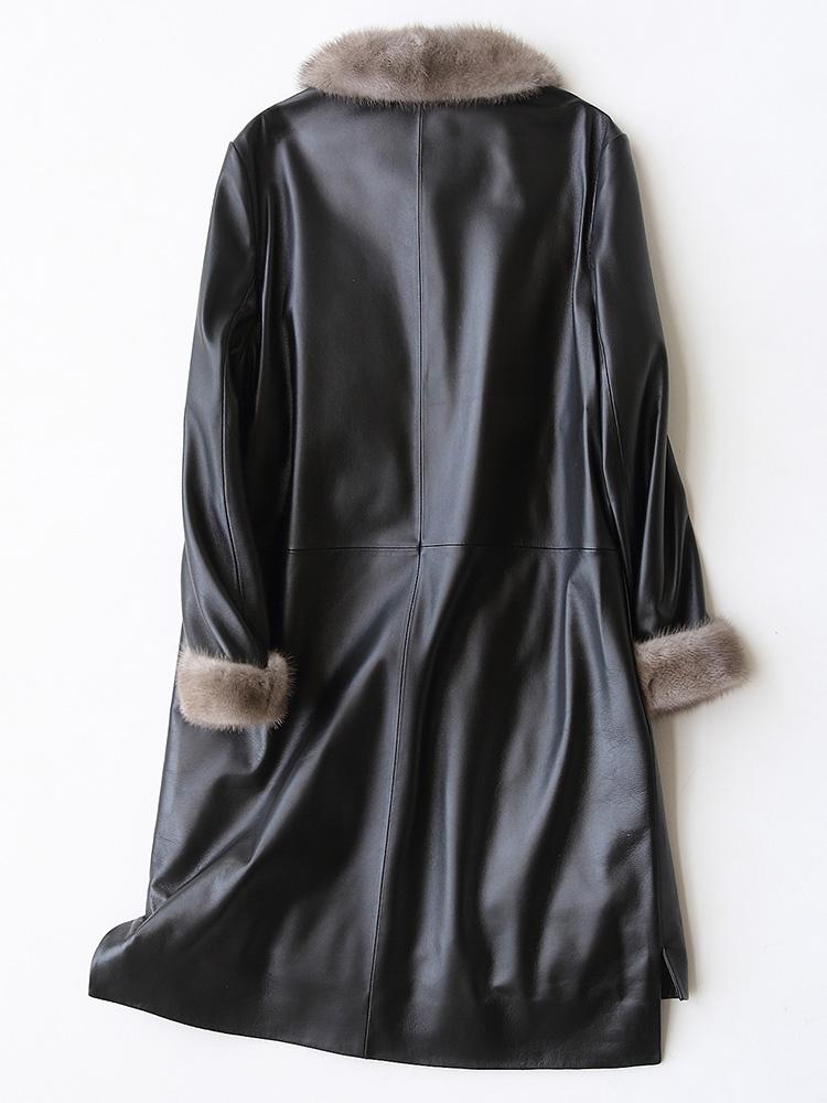 

Leather Winter Jacket Genuine Women Collar Sheepskin Coat Korean Vintage Women' Down Jackets G2852 MY2022, Black