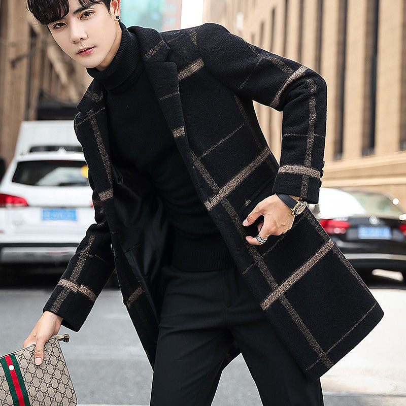 

New 2020 Autumn and winter Men's wool thin mid-length jacket outerwear, Red stripes
