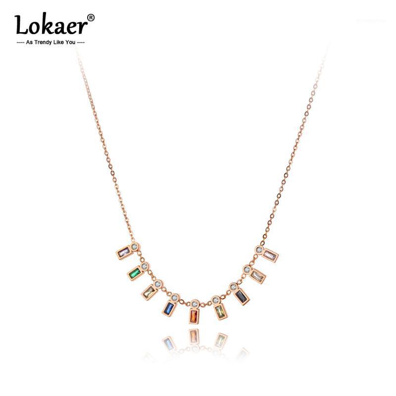 

Lokaer Trendy Colorful Cubic Zirconia Charm Pendant Necklace For Women Stainless Steel Bohemia Party Necklace Jewelry N201361