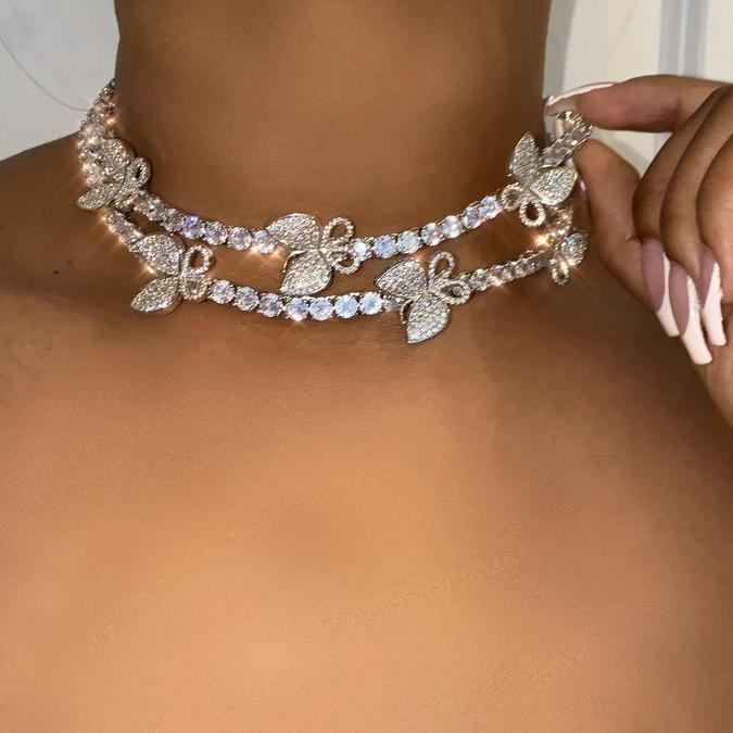 

New arrived butterfly iced out bling hip hop women jewelry 5A cubic zirconia cz tennis chain choker necklace