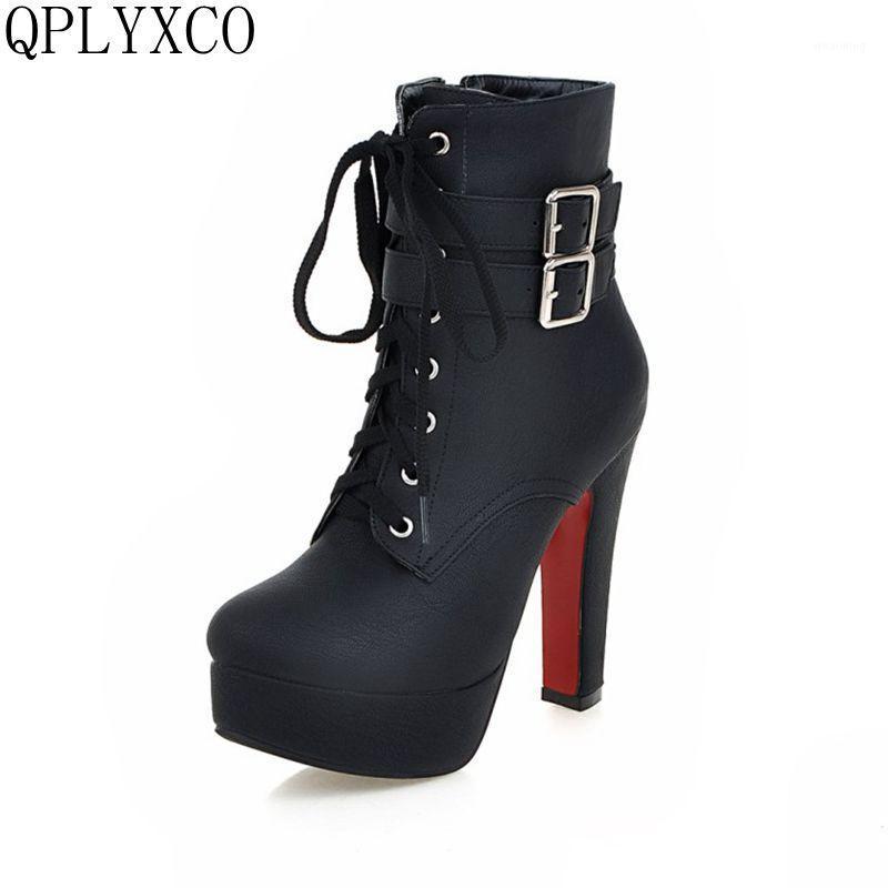 

QPLYXCO Big Size 30-50 Russian ankle boots for women Boot Autumn Winter boots With Zipper Heels(12cm) Lace Up Shoes x-21, Black without fur