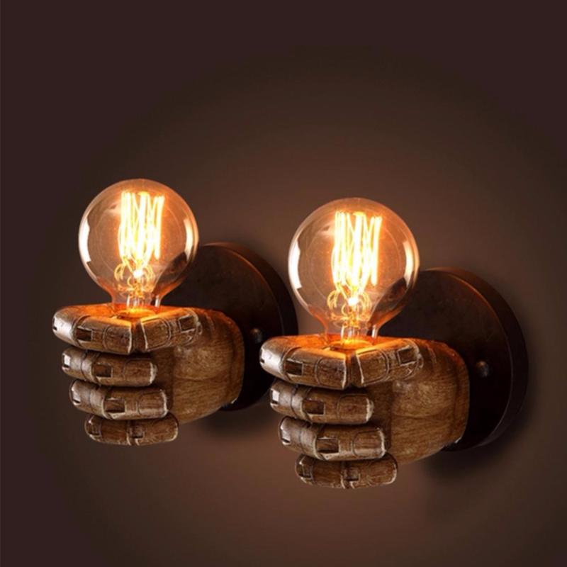 

Retro Resin Fist Wall Lamps Corridor Lights AC90V-265V Retro E27 Edison bulb Aisle Light Loft Industrial Vintage Bedroom Lightin