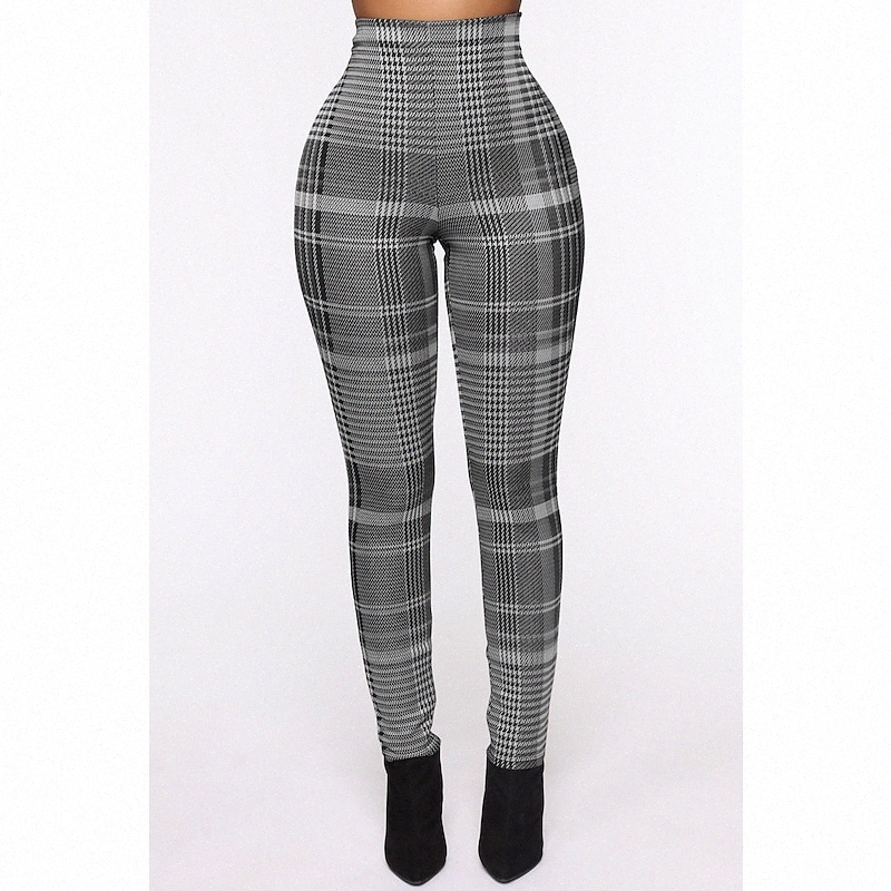 Women's Casual Tights Patchwork Full Length Pants Casual Daily Inelastic Plaid Outdoor High Waist Purple Grey Red S M L XL XXL V8BI#