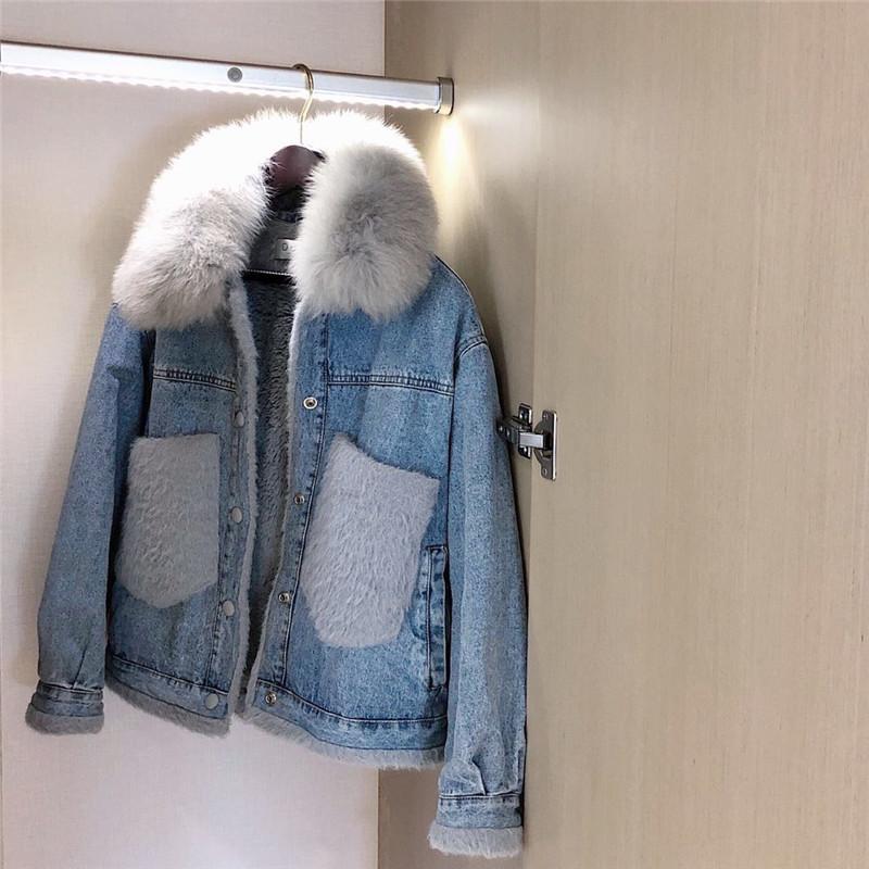

Blue and cashmere Denim Jacket Women' loose Korean version, Picture color