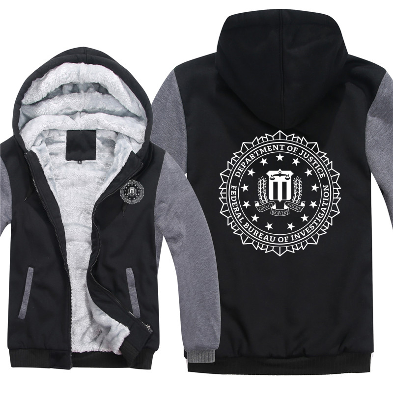 

Hoodies Men Cool Fashion Coat Thicken Printed FBI Sweatshirt Mans Jacket Hoodycool, Black