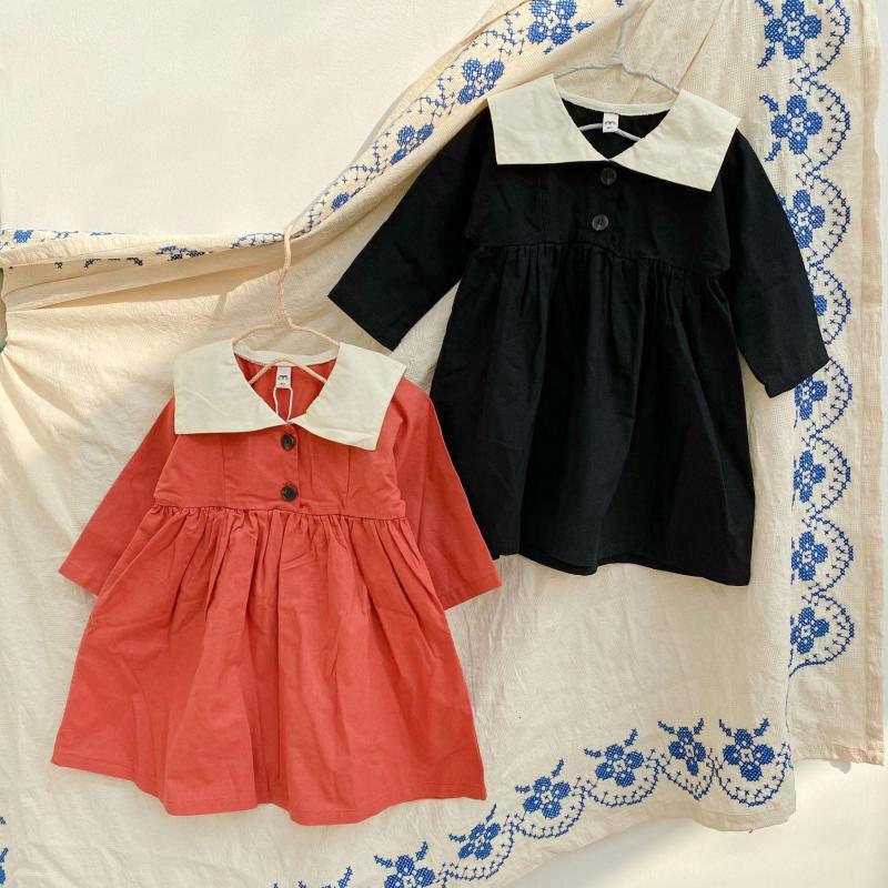 

2021 Spring New Toddler Clothes Solid Color A-line Long-sleeve Cotton Linen Baby Girls Clothing Kids Es Rvu9, 2027black