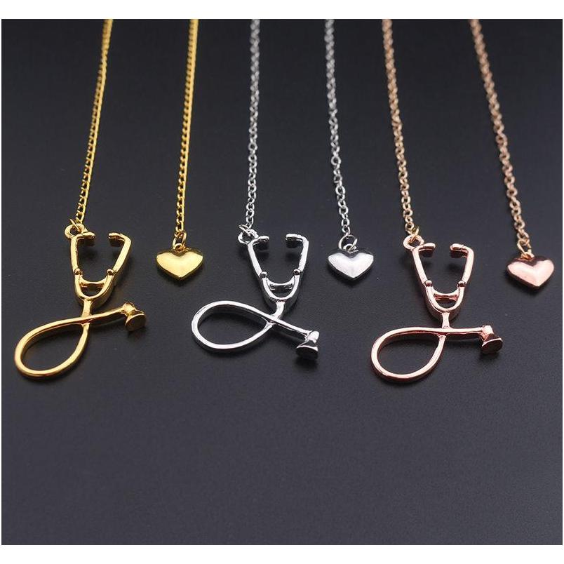 

New Fashion Medical Jewelry Alloy I Love You Heart Pendant Necklace Stethoscope Necklace For Nurse Doctor Jewelry Gift Wholesale Gsw34
