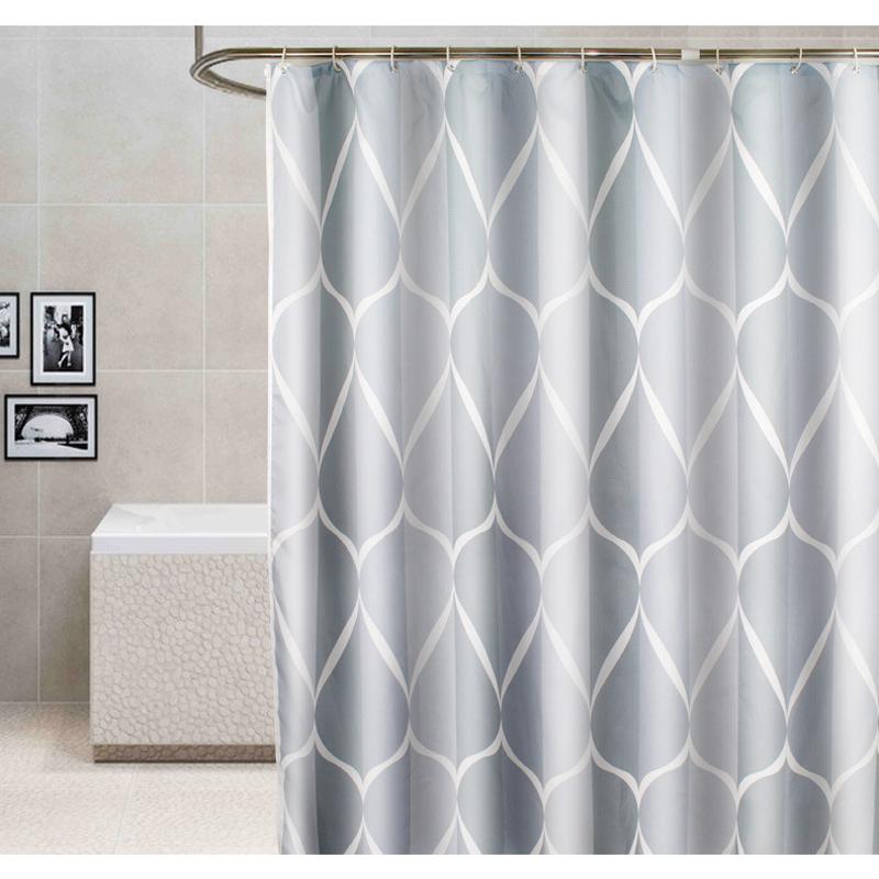 

Waterproof curtain in the bathroom gray striped printed thicken polyester fabric mildewproof shower curtains with plastic rings
