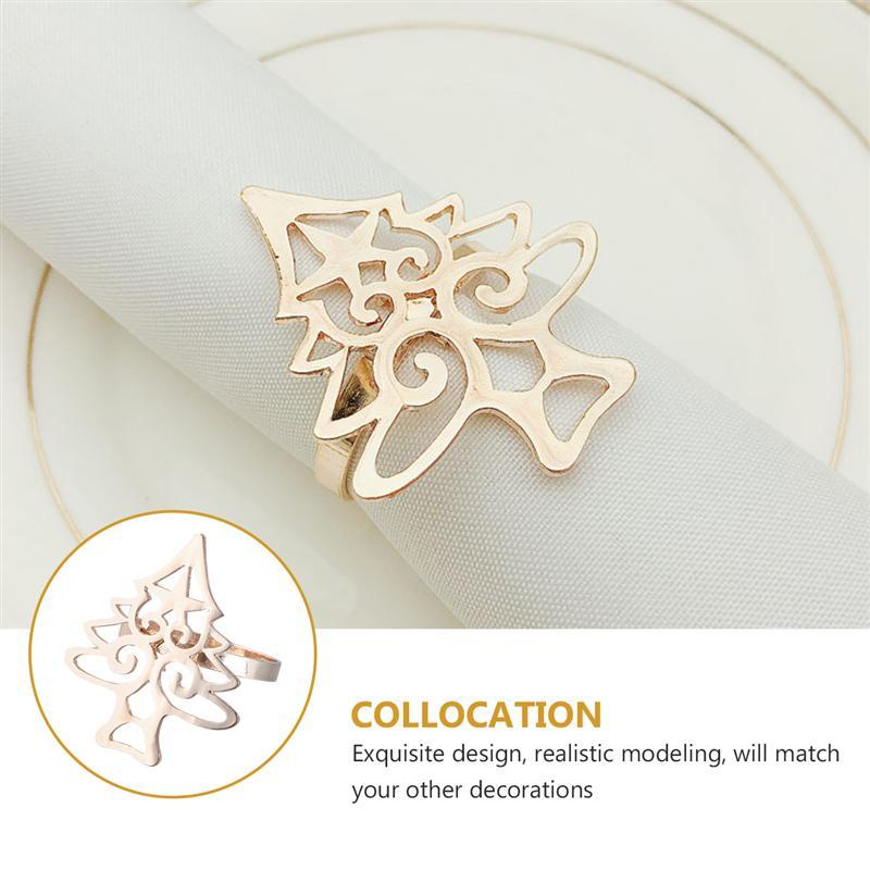 

4pcs Napkin Buckles Christmas Tree Shape Alloy Napkin Ring Holders for Dinner Christmas Wedding Party Table Decoration