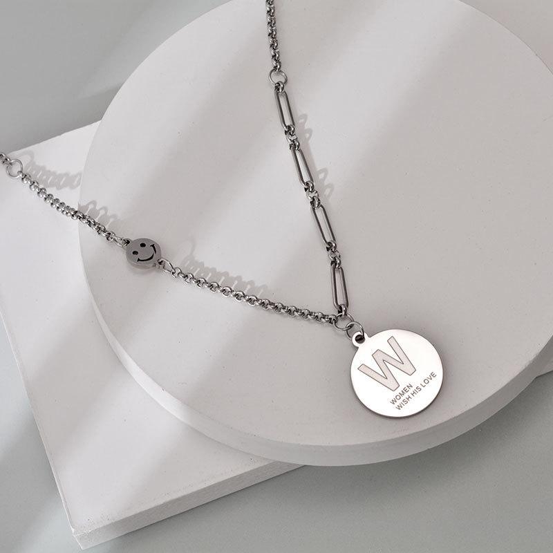 

Fashion stainless steel chain necklace female W letter clavicle chain hip-hop wild long sweater hot sale