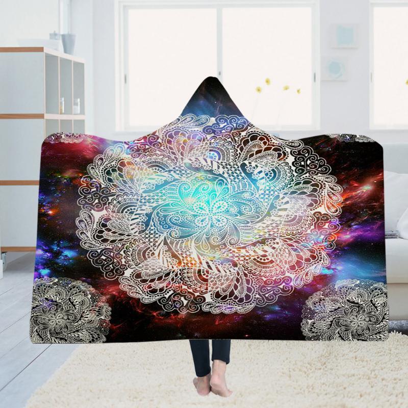 

Colorful mandala 3D Hooded Blanket Sherpa Fleece Wearable plush Throw Blanket on Bed Sofa Thick warm b2801