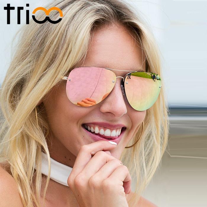 

TRIOO Pink Mirror Sunglasses Female Color Anti Reflective Gafas de sol mujer Gold Metal Fashion Sun glasses for women1