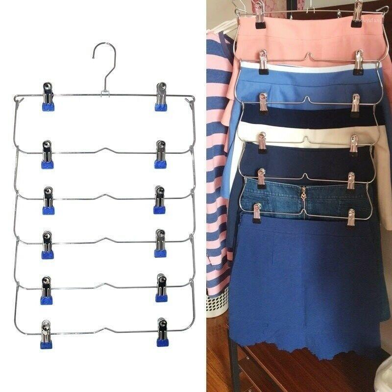 

Clothing & Wardrobe Storage Multi-purpose Folding Trouser Rack Includes A Multi-layered Clip Metal Skirt Hanger Shelf