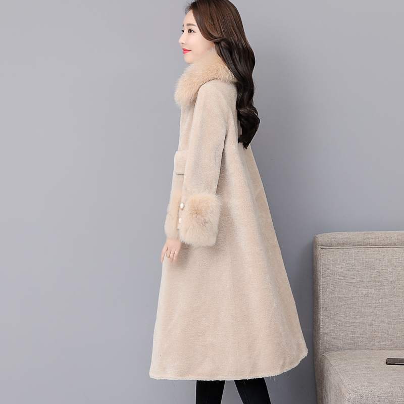 

the Winter of Fake Female Big Fur Collar Plus Size Pink Korean Long Coat Femme Hiver Kj1041 U9en, April
