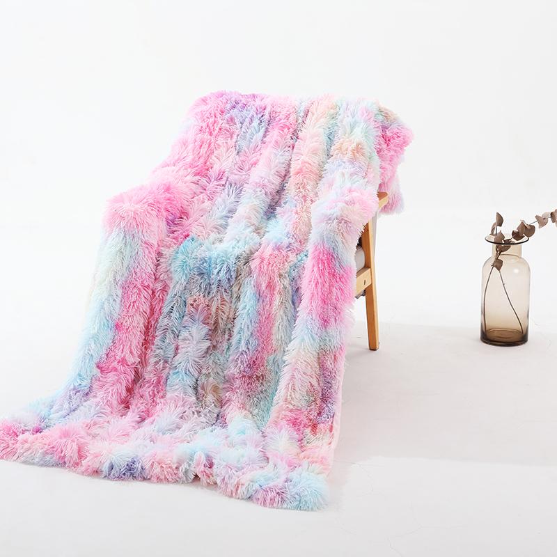 

80*120cm Soft Fur Faux Fluffy Throw Blanket Bed Sofa Bedspread Tie-dye Long Shaggy Warm Bedding Sheet Coral Fleece Blankets