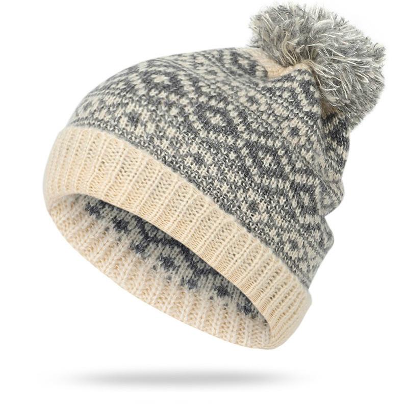 

Women's Pompom Knit Hat Winter Hat Fluffy Outdoor Warmth Cap, Natural Pompon Cotton, Female Beanie, Comfortable Elastic Cap