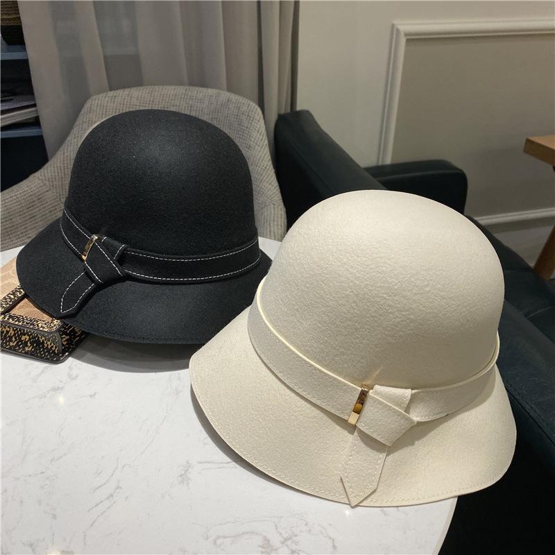 

Japanese Literature Art Small Edge Fisherman Hat Children Autumn Winter Leisure Wool Basin Hat Holiday Sunshade British Felt, Black