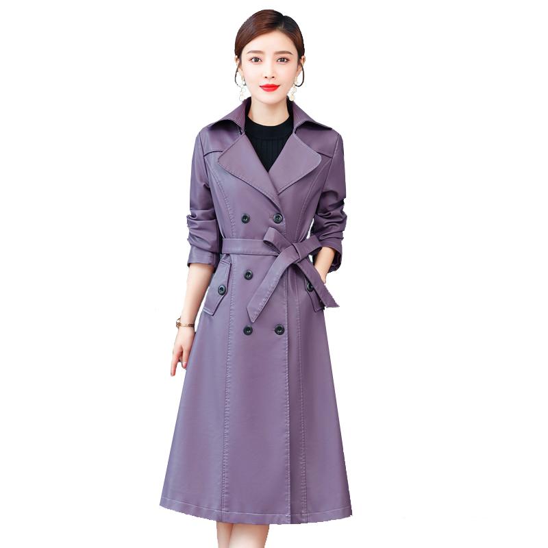 

Plus Size Leather Jacket Outerwear Women Long Overcoat Slim Turf Windbreaker Woman Korean Fashion Spring Autumn Jackets Female, Red