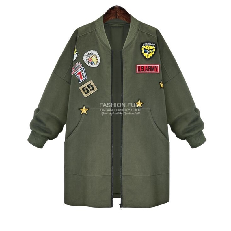 

Autumn Fashion women Plus size 5XL cotton Military Bomber Jacket Long coat women Army Green Slim Casual women basic coats 201028, Black